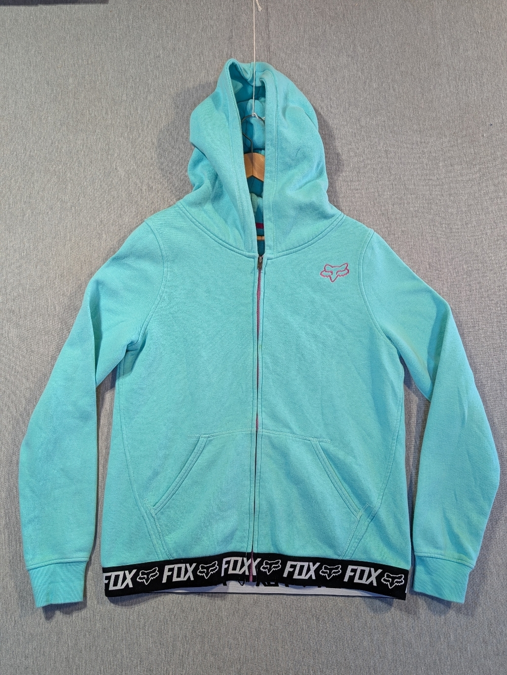 Fox Head Fleece Lined Hoodie Women's Large Green Black Pink